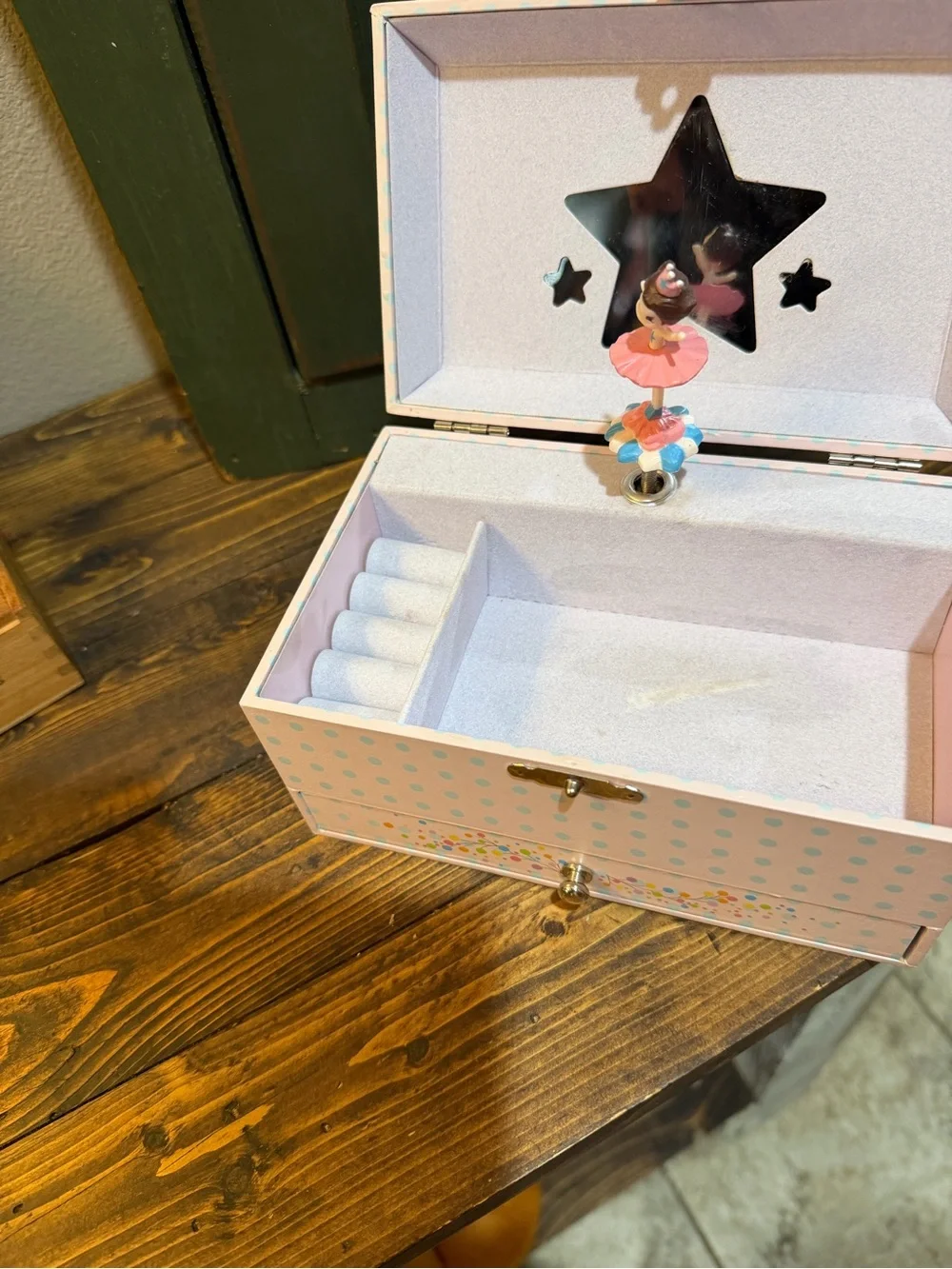 Kids Pink Polka Dot Musical Jewelry Box with Ballerina by DJECO - works